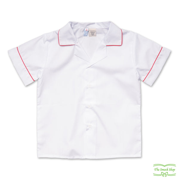 White Hawaii Collar Short Sleeve Shirt with Piping