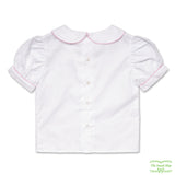 Short Sleeve Girl's Back Button White Blouse with Rick Rack on Collar