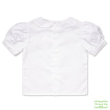 Short Sleeve Girl's Back Button White Blouse with Rick Rack on Collar