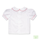 Short Sleeve Girl's Back Button White Blouse with Rick Rack on Collar