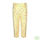 Yellow Floral Needlecord Corduroy Pull On Pants with Front Ruffle Pockets