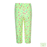 Green Floral Needlecord Corduroy Pull On Pants with Front Ruffle Pockets