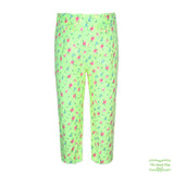 Green Floral Needlecord Corduroy Pull On Pants with Front Ruffle Pockets