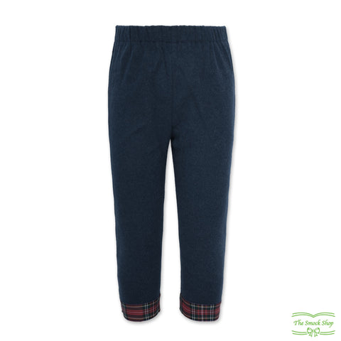 Navy Felt Pull On Pants with Scottish Plaid Cuff