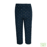 Navy Medium Weight Corduroy Rose Print Pull On Pants with Side Pockets