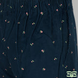 Navy Medium Weight Corduroy Rose Print Pull On Pants with Side Pockets