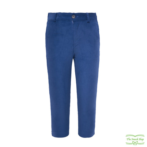 Blue Needlecord Corduroy Zip-Fly Trousers with Side & Back Pockets