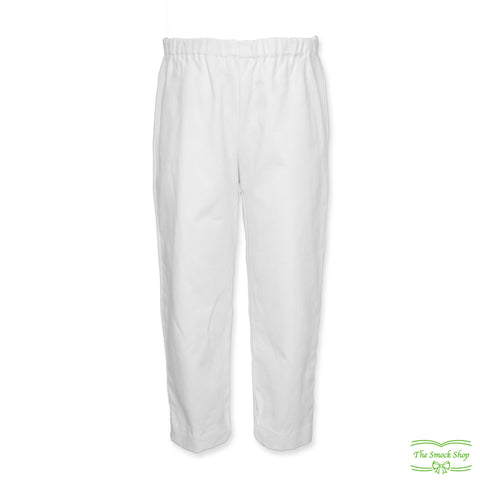 White Twill Pull On Pants with Back Pocket