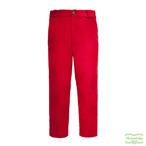 Red Needlecord Corduroy Zip-Fly Trousers with Side & Back Pockets