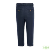 Navy Wool Zip-Fly Trousers with Side & Back Pockets