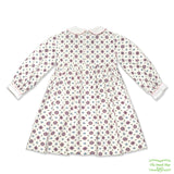 Cream Pattern Printed Flannel Geometric Smocking Long Sleeve Dress