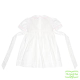 White Pique Pink Geometric Smocking with Rose Bud Short Sleeve Dress