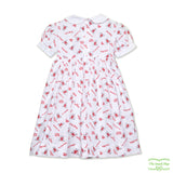 White Bear Printed Geometric Smocking Short Sleeve Dress