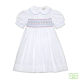 White Cherry Geometric Smocking Dress