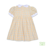 Yellow Plaid Flower Pot Smocking Short Sleeves Dress