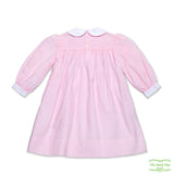 Pink Corduroy Rose Bud Smocking Long Sleeve Dress