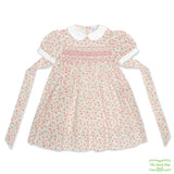 Pink Floral Geometric Smocking Short Sleeve Dress