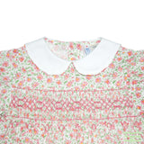 Pink Floral Geometric Smocking Short Sleeve Dress