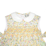 Yellow Floral Geometric Smocking Sleeveless Dress