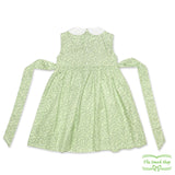 Green Floral Geometric Smocking Sleeveless Dress