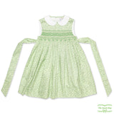 Green Floral Geometric Smocking Sleeveless Dress