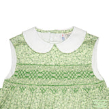 Green Floral Geometric Smocking Sleeveless Dress