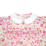 Pink & Green Floral Geometric Smocking Short Sleeve Dress