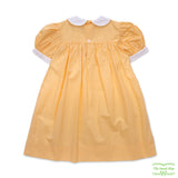 Yellow Check Handbags Smocking Short Sleeve Dress