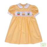 Yellow Check Handbags Smocking Short Sleeve Dress