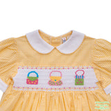 Yellow Check Handbags Smocking Short Sleeve Dress