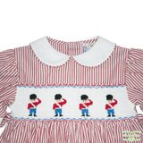 Red Stripe Soldier Smocking Short Sleeve Dress