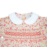 Yellow & Red Floral Geometric Smocking Short Sleeve Dress