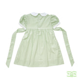 Green Check Pink Flowers Smocking Short Sleeve Dress