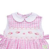 Pink Check Seersucker Sheep Smocking Sleeveless Dress