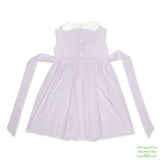 Purple Stripe Seersucker Butterfly Smocking Sleeveless Dress with Scallop Collar