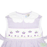 Purple Stripe Seersucker Butterfly Smocking Sleeveless Dress with Scallop Collar