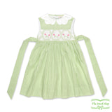 Green Gingham Check Rose Garden Smocking Sleeveless Dress