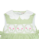 Green Gingham Check Rose Garden Smocking Sleeveless Dress