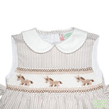 Pale Brown Stripe Donkey Smocking Sleeveless Dress