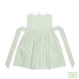 Pale Green Check Frog Smocking Sleeveless Dress