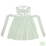 Pale Green Check Frog Smocking Sleeveless Dress