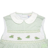 Pale Green Check Frog Smocking Sleeveless Dress