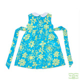 Neon Blue Floral Butterfly Smocking Sleeveless Dress