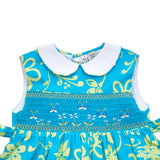 Neon Blue Floral Butterfly Smocking Sleeveless Dress