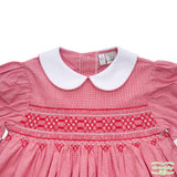 Red Geometric Smocking Short Sleeve Dress