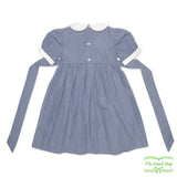 Blue Geometric Smocking Short Sleeve Dress