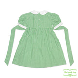 Green Gingham Check Farmland Smocking Short Sleeve Dress