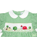 Green Gingham Check Farmland Smocking Short Sleeve Dress