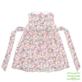 Pink & Green Carnation Floral Geometric Smocking Sleeveless Dress