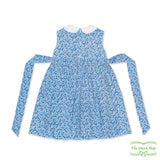 Blue Floral Geometric Smocking Sleeveless Dress